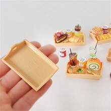 6件套迷你托盘蛋糕面包果汁套装模型，迷你下午茶摆件，DIY装饰场景配件，娃娃屋配件 - 托盤麵包 - 查看 5