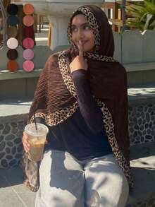 1 pieza Pañuelo/Bufanda de mujer estilo bohemio con estampado de leopardo de rayón viscosa, moda, cómodo, suave y transpirable. Adecuado para uso diario de pañuelo de mujer, se puede combinar con batas largas, accesorios, toalla de playa - Multicolor - Ver 1
