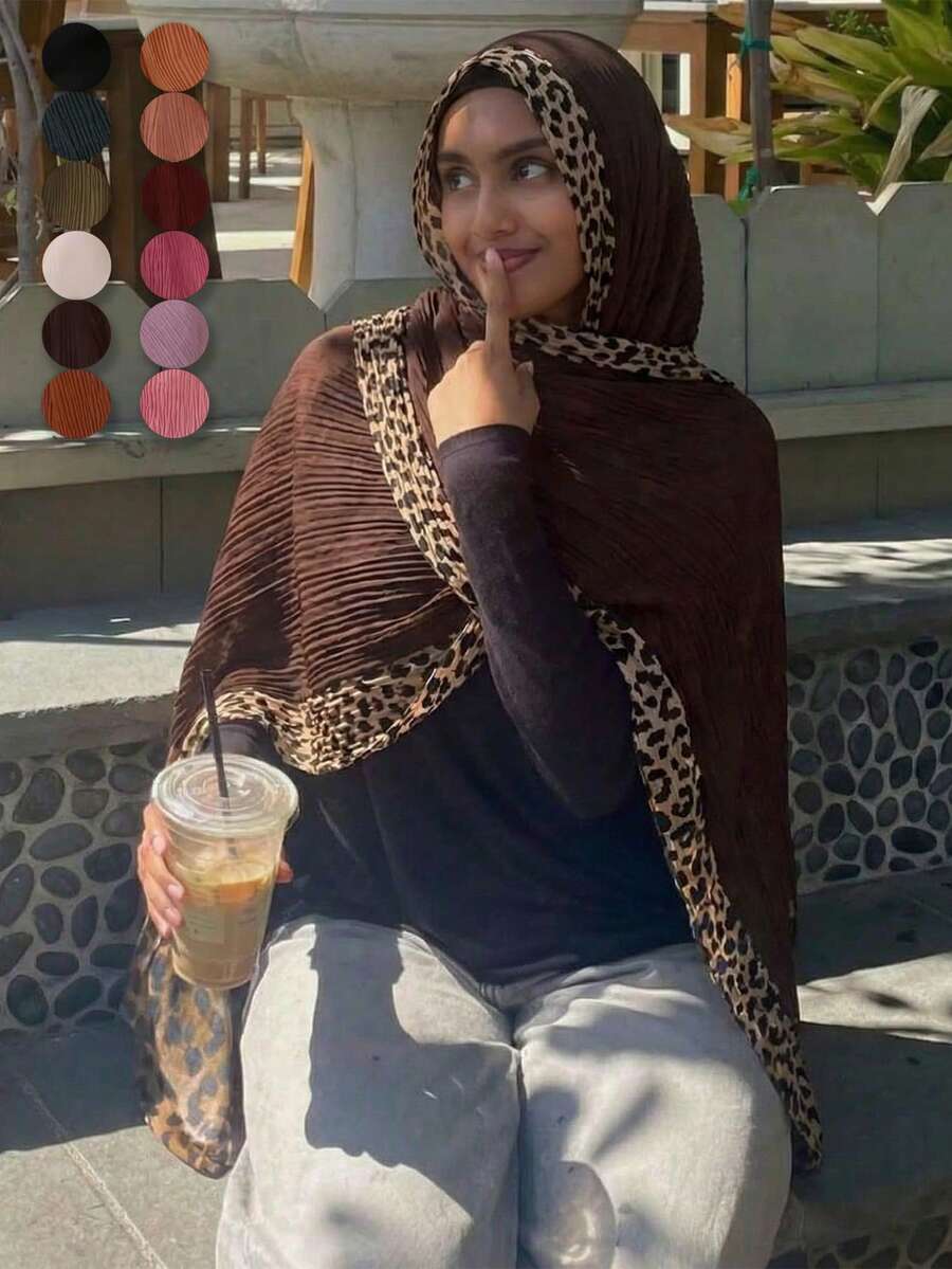 1 pieza Pañuelo/Bufanda de mujer estilo bohemio con estampado de leopardo de rayón viscosa, moda, cómodo, suave y transpirable. Adecuado para uso diario de pañuelo de mujer, se puede combinar con batas largas, accesorios, toalla de playa - Multicolor - Ver 1