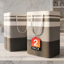 Large 2-Pack Laundry Baskets, Waterproof, Freestanding, With Reinforced Handles, Suitable For Laundry Rooms, Dormitories, Bathrooms, Bedrooms (Grey, 75cm Long X 2) - 查看 2