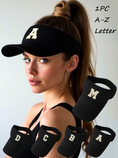 1顶女士个性化A-Z字母针织遮阳帽，时尚镂空针织帽，男女通用轻便针织遮阳帽，透气针织镂空高顶帽，防晒针织遮阳帽，适合休闲外出、日常户外运动，打造休闲造型并防晒。