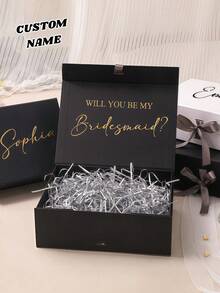 Customized Personalized Magnetic Ribbon Gift Box, Customized Bridesmaid Invitation Box, Bride's Gift Box, "Will You Be My Bridesmaid?" Box, Wedding Gift Box - Multicolor - View 1