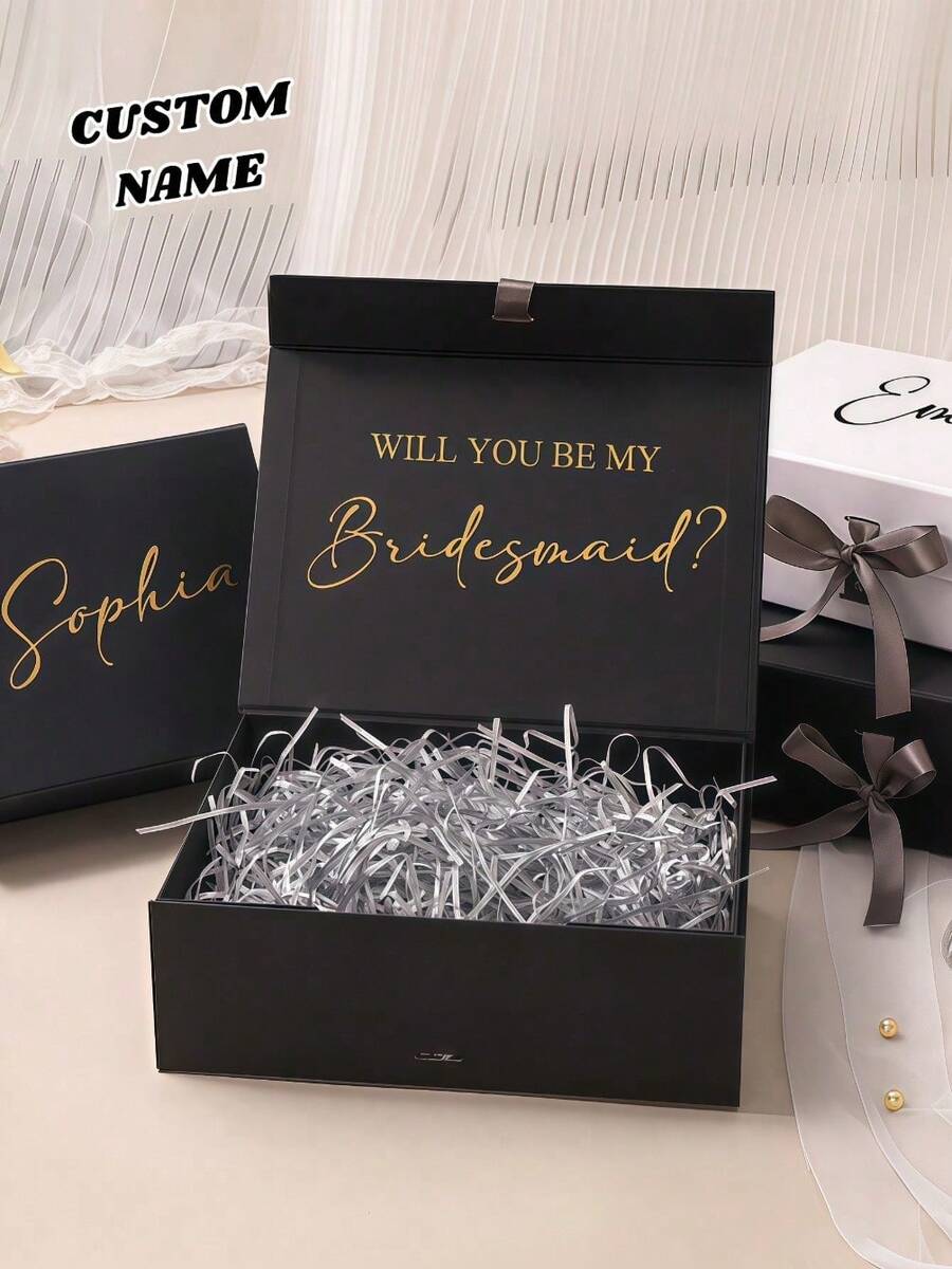Customized Personalized Magnetic Ribbon Gift Box, Customized Bridesmaid Invitation Box, Bride's Gift Box, "Will You Be My Bridesmaid?" Box, Wedding Gift Box - Multicolor - View 1