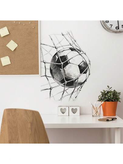 Creative Football Goal Wall Sticker, Dynamic Sports Theme, PVC Material, Energetic Wall Mural, Self-Adhesive For Bedroom, Dorm, Suitable For Various Scenes Like Home Bedroom, Sports Fan Room, Student Dorm, Sports Bar, Sports Goods Store, Self-Adhesive Narrative Art