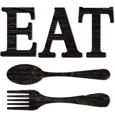 Set Of  Sign, Fork And Spoon Wall Decor, Rustic Wood Eat Decoration, Cute Eat Letters For Kitchen And Home, Decorative Hanging Wooden Letters, Country Wall Art, Dining Room (Black Color)