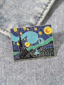 1pc Creative High-End Versatile Van Gogh Brooch, Exquisite Design Van Gogh Painting Series Geometric Cartoon Badge Decorative Accessory Gifts For Mother, Father, Graduation, And Teacher - Multicolor - View 3