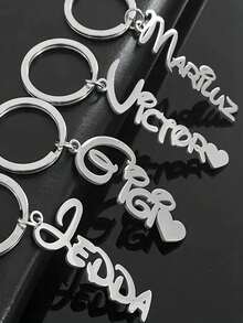1PC Customized Couple Names Keychains 2 Names Key Rings Women's Fashion Love Letter Keychains Stainless Steel Simple Accessories - Style 10 - View 2