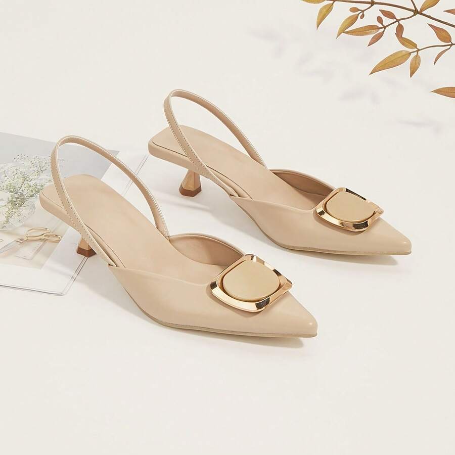 Nuevos tacones altos versátiles para mujer en 2024, con punta y espalda abierta, perfectos para fiestas, Zapatos de mujer - Albaricoque - Ver 1