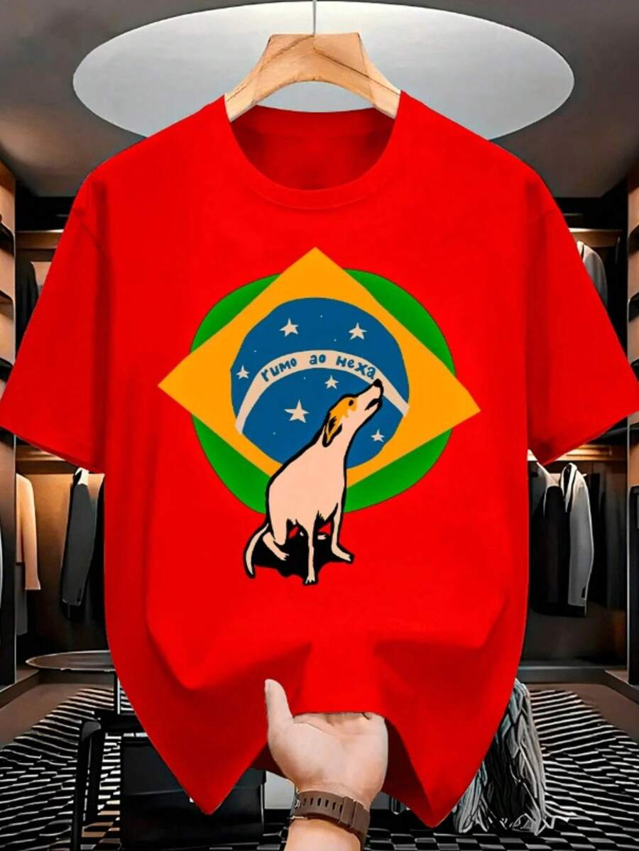 Basic Unisex/Women's/Men's Caramel Shirt - Road To The Hexa (Brazil's Sixth World Cup Title) - Short Sleeve T-Shirt - Summer Fashion - Brazilian Football - Cotton - World Cup Brazil - 紅色 - 查看 1