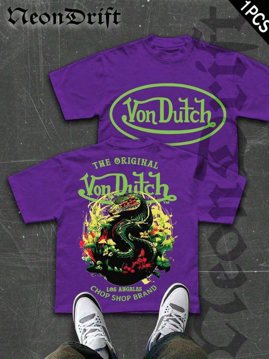Camiseta de manga corta para hombre con estampado de dragón Van Dutch de estilo clásico americano, de tela de algodón 100% suave y amigable con la piel, de estilo unisex, ideal como regalo para el Día de San Valentín, el Día de San Patricio y el Mundial - Púrpura 2 - Ver 1