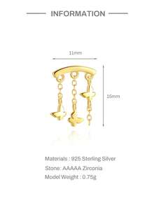 EleRunis 1PC 925 Sterling Silver Butterfly Studs Flat Back Cartilage Helix Piercing Jewelry For Women Daily Wear Wedding Party Engagement Anniversary Valentine's Day - Gold - View 8