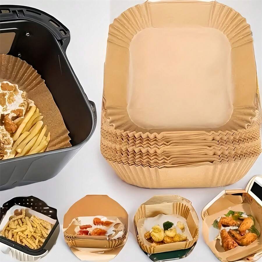 50/100/300片装方形空气炸锅衬垫，不粘防油烘焙纸，易于清洁，厨房配件