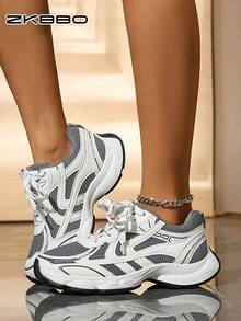 ZKBBO Women's Chunky Sneakers, Comfortable & Fashionable Platform Tennis Shoes For Casual, Running, Fitness, Walking - White - View 2