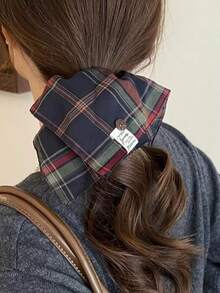 1 Pc Of Korean Checkered Square Scarf Hair Tie, Large-Sized Hair Tie For Ladies, Elegant Low Ponytail Hairstring, Retro Oversized Square Scarf Hair Tie, Hair Accessory, Fashionable Hair Tie, Super Large Strap, Retro Style, Soft Texture, Smooth Fabric, Fashionable Hair Tie, Scarf Hair Tie, Brown Color Scrunchies Hair Ties Car Bathroom Hair Accessories - Multicolor - View 8
