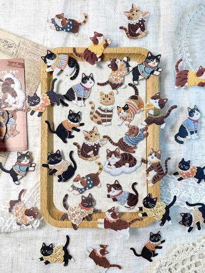 20 piezas/paquete Pegatinas lindas de mascotas con textura de terciopelo vintage, para manualidades de scrapbooking, álbumes de fotos, decoración de diarios