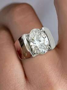 Nhẫn thời trang bản rộng mạ bạch kim hình quả trứng tối giản dành cho nữ, đính đá Zirconia. - Bạc - Xem 10