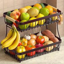 BDQ 2 Tier Large Fruit Basket For Kitchen Counter With 2 Mobile Banana Hangers, 2026 Pro Detachable Metal Fruit Bowl With Wooden Handle (Brown, 2 Tier) - Black - View 2