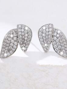 1 Pair Elegant Zirconia Leaf Design Earrings, Versatile Daily Wear For Women - 10# - View 1