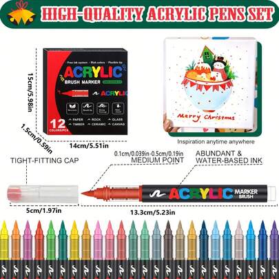 36/24/12 Colors Acrylic Paint Marker Pen Set, Professional Drawing Pens, New Design Suitable For Rock Painting, Glass, Plastic, Fabric, Stone, Pumpkin Decor, Wood And Ceramic - Professional Art Use