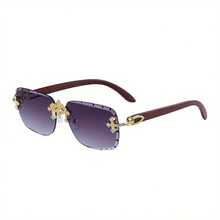 New Vintage Frameless Glasses For Men, Featuring Diamond-Cut Edges And Faux Wood Grain Temples - 透明的 - 查看 9