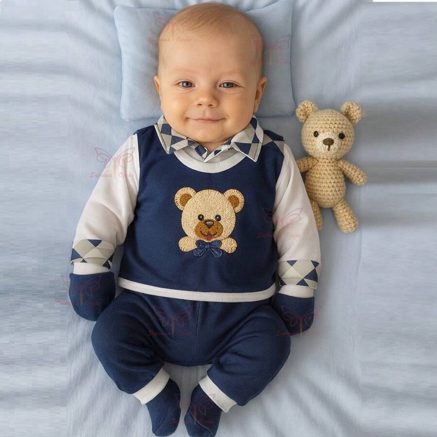 4 Piece Pagan Baby Clothing Kit For Boys Or Girls, Embroidered, Newborn And Premature Sizes - 藏蓝色 - 查看 1