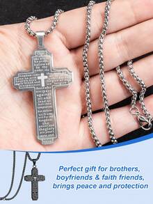 不锈钢基督教十字架汽车挂饰 - 镌刻祷文 - 宗教后视镜装饰，专为虔诚的驾驶员设计，提供精神庇佑 - A - 查看 5