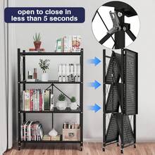 3/4/5 Tier Foldable Storage Shelves With Wheels, Large Capacity Shelving Unit, Freestanding Metal Wire Shelf Rack, No Assembly Organizer Rack For Garage Kitchen, Basement, Pantry(Black) - Black - View 11