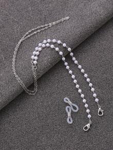 1条白色仿珍珠眼镜链，女士仿珍珠串珠眼镜链，简约防滑防丢眼镜绳，仿珍珠吊链 - 白色珠子-1件裝 - 查看 3