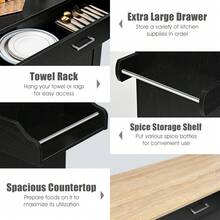 COSTWAY Kitchen Island Cart, Rolling Storage Trolley Cart With Lockable Rubber Casters, Large Cabinet, Drawer, Spice Rack And Towel Rack, Kitchen Serving Utility, 3-Position Adjustable Shelf, Black - Black - View 8
