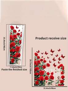 Red Rose Flower Wall Sticker, Butterfly Railing Decal For Valentine's Day Celebration, Wedding Anniversary, Mother's Day Hot Selling Sticker - 1PC - View 2