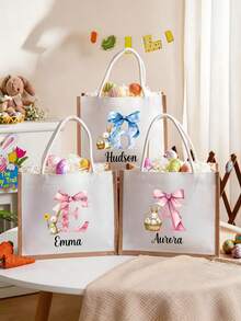 Túi quà Phục Sinh cá nhân hóa, Túi quà Phục Sinh bằng vải bố, Túi quà hình thỏ Phục Sinh có thể tùy chỉnh tên, Túi quà săn trứng Phục Sinh cho trẻ em, Túi quà Phục Sinh, Túi tote Phục Sinh thêu chuyển nhiệt tùy chỉnh - Phong cách 16 - Xem 5
