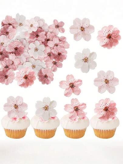 50pcs Sakura Cake Decorations, Sakura Paper Cupcake Decorations, Sakura Flower Cake Decorations, Suitable For Music Festival Party Cake Decoration, Birthday Cake Decoration, Wedding Cup Decoration, Mother's Day Cake Decoration, Birthday Cake Decorative Craft