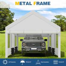 JAMFLY Carport, Heavy Duty Carport With Roll-Up Windows, Portable Garage With Removable Sidewalls & Doors, Car Canopy With Sandbags And All-Season Tarp For Car Boat Truck Motorcycle - 白色 - 查看 6