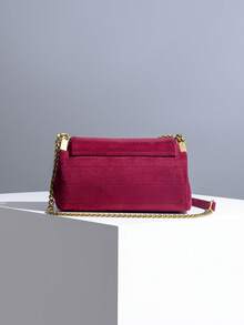 Bolso de hombro de mujer de estilo fashionable con múltiples capas de ante, bolso cruzado mini de mujer con solapa de terciopelo y cierre magnético, perfecto para combinar con abrigos en otoño/invierno, opción principal para bolsos de mujer en otoño/invierno - Burdeos - Ver 9