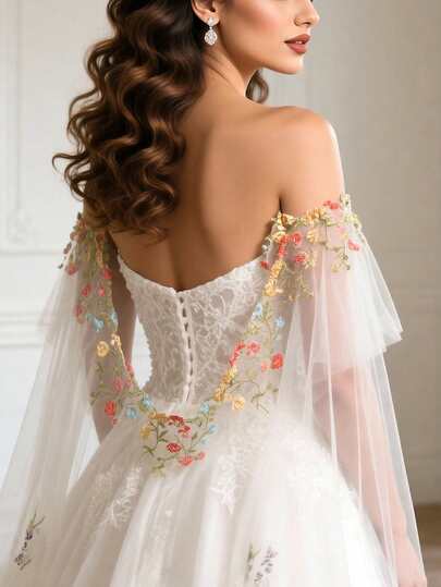 פונצ'ו שקוף שחור אחד עם חזית קצרה וגב ארוך, צעיף למסיבה, טקס חתונה