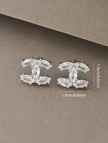 1 Đôi bông tai bạc, kiểu dáng thời trang, thanh lịch, tối giản, sang trọng, làm từ bạc sterling 925 và đồng đính đá Cubic Zirconia, phù hợp cho phụ nữ đeo hàng ngày. - Bạc - Xem 4