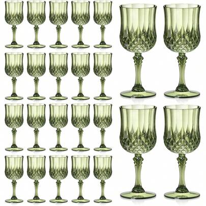 1/3/6/12件装复古压花可重复使用葡萄酒杯，厚实耐用的香槟鸡尾酒杯，果汁杯，适合派对、婚礼，复古风格饮具，是情人节、婚宴、盛大活动的理想之选（全新绿色）