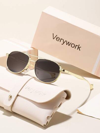 Verywork 1pc Metal Round Full Frame New Elegant Luxury Superior Quality Futuristic Perfect Fashion Eyeglasses,For Women-Musical Festival,Street Snap,Banquet,Catwalk Accessories Add A Touch Of Sophistication