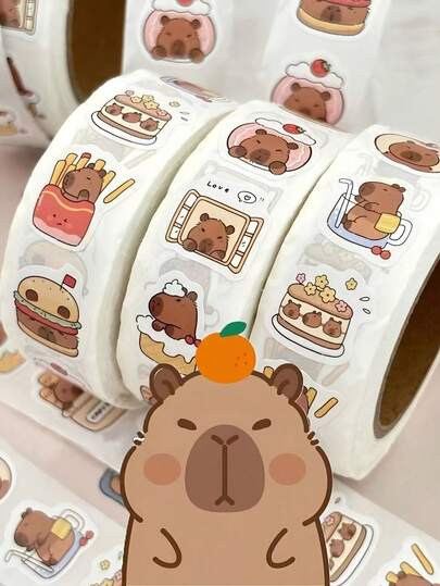500 piezas Rollo de pegatinas de Capibara lindas, pegatinas decorativas DIY para scrapbooking, embalaje de regalo, suministros para diarios