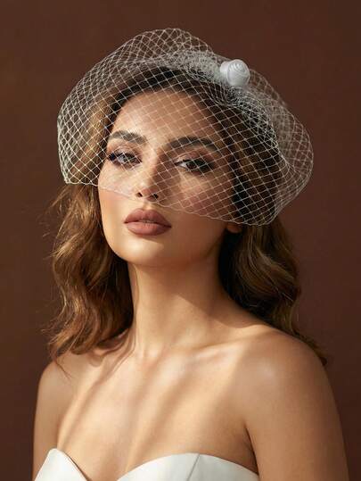 1件手工缎面玫瑰新娘鸟笼头纱，适用于婚礼、婚纱摄影、派对、下午茶、女士配饰，夹式