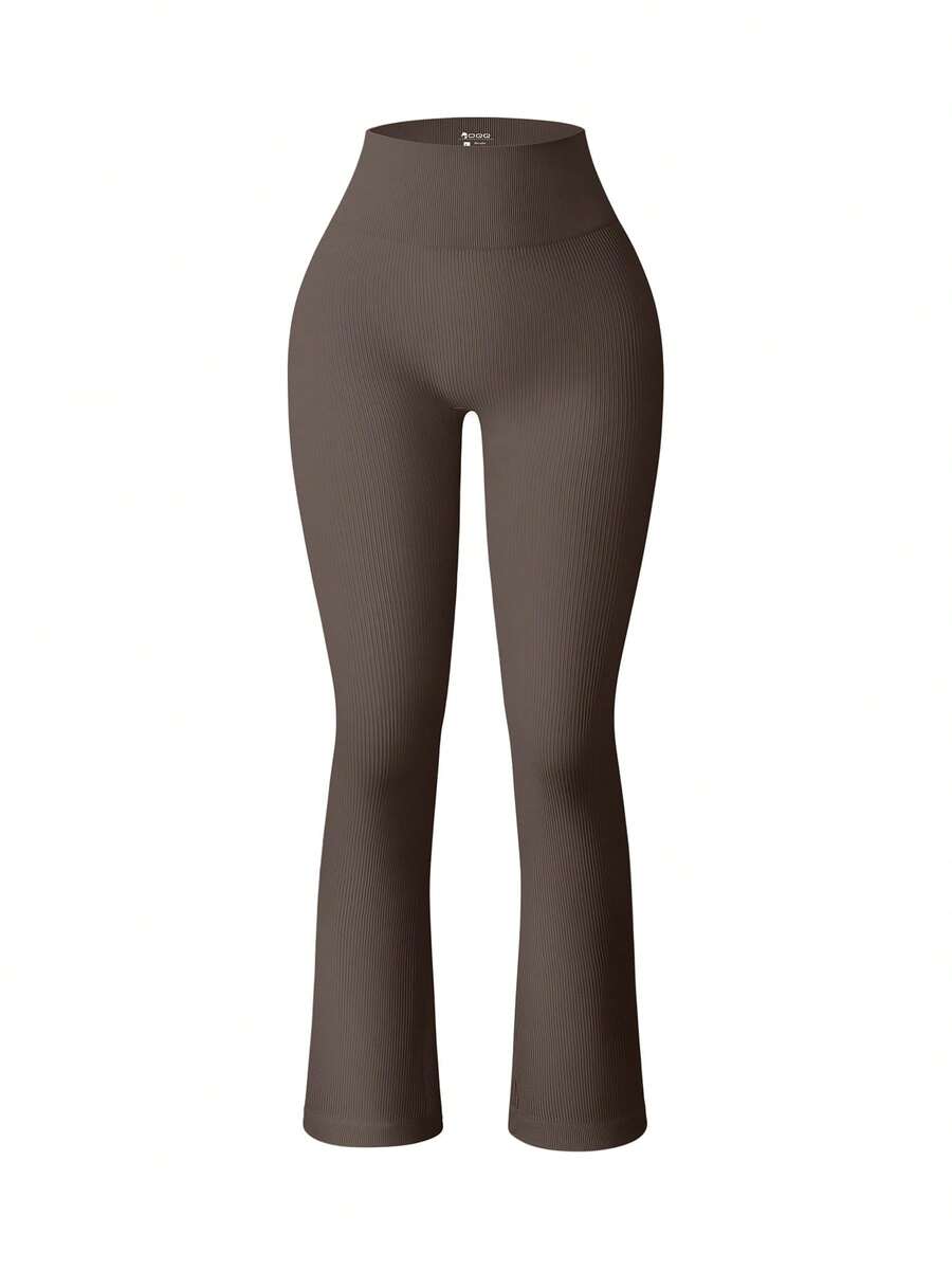 OQQ Women's 1 Piece Yoga Pants Ribbed Seamless Workout High Waist Bell Bottoms Flare Leggings - Màu nâu - Xem 1
