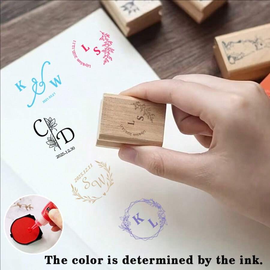 1 chiếc con dấu gỗ trang trí có thể tùy chỉnh tên và ngày tháng, con dấu họa tiết phác thảo, con dấu đám cưới, quà tặng kỷ niệm cho cặp đôi, trang trí ngày Valentine, thích hợp để trang trí nhật ký, sổ kế hoạch, đồ thủ công DIY, album ảnh, thiệp, thư từ, tạp chí, v.v. - nhiều màu - Xem 1