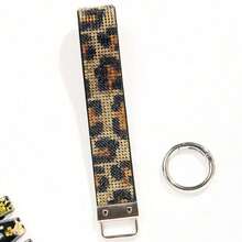 1pc Gold & Diamond Decorated Bling Glitter Wristband With Open Circle Keychain, Suitable For Clutch And Keychain Leopard Print - A - View 3