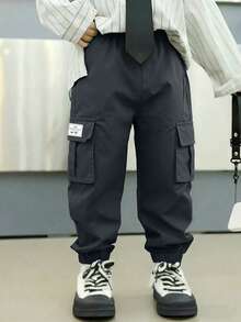 Young Boy Cargo Pants With Pockets, Casual Versatile Everyday Wear - Dark Grey - View 6