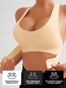 1pc Women's Wireless Front & Back Closure Sports Bra, Cycling & Workout, Anti-Sag - Nude - View 4