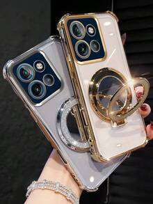 MewTrek Luxury Electroplated Transparent Gold Phone Case With Rotating Stand, Built-In Makeup Mirror, Glitter Diamond Y2K Style, Summer New Silicone Shockproof Soft Shell, Compatible With Samsung Galaxy S24 S25 Ultra FE A56 A16 4G 5G, Compatible With Xiaomi 14C, Compatible With Huawei Honor Reno Y2K Style Unisex 2025 - Gold - View 5