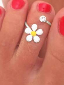 1pc Elegant Minimalist Square Rhinestone Flower Adjustable Metal Toe Ring, Suitable For Gifts And Beach Vacation - Multicolor - View 7