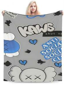 Kawss Kawaii Kaw Blanket Luxury Anime Flannel Blanket - Ultra Soft Cartoon Print, The Perfect Gift For Any Occasion, Christmas, Birthday, For Home, Camping & Travel Use - màu đen - Xem 3
