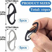 DHINZIC 8Pcs Zipper Clip Anti Theft Deterrent, Dual Opening Safety Zipper Pull Replacement, S Carabiner Clips For Backpacks Traveling Camping Suitcases-WS - 10pcs- Black & Silver - View 2