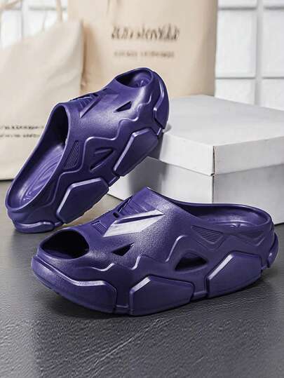 2026 Summer New Men's Slip-On Slippers, Soft Sole & Soft Upper, Comfortable For Home, Bathing, One-Word Strap, Solid Color Minimalist Design, Suitable For Outdoor Wear, Sci-Fi Style, Comfortable Men's Casual Slippers